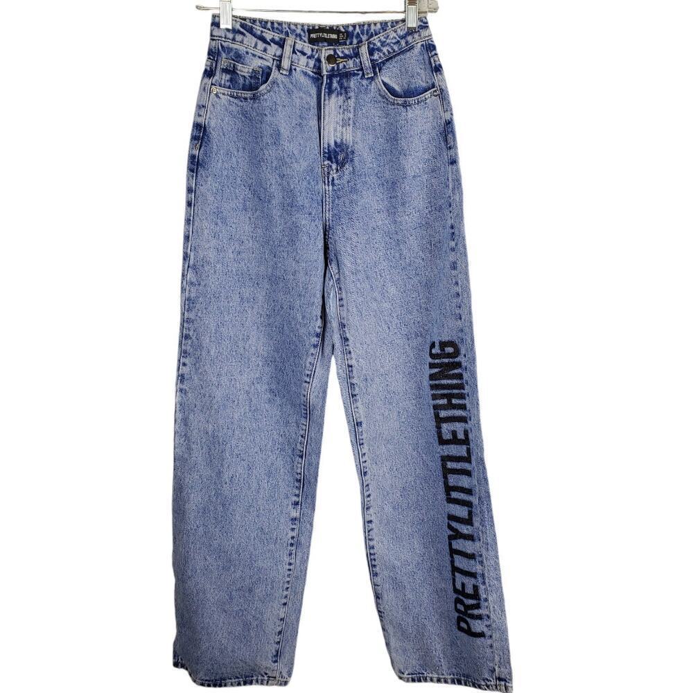 Pretty Little Thing Graphic Denim High Rise Jeans Size 0 Casual Baggy